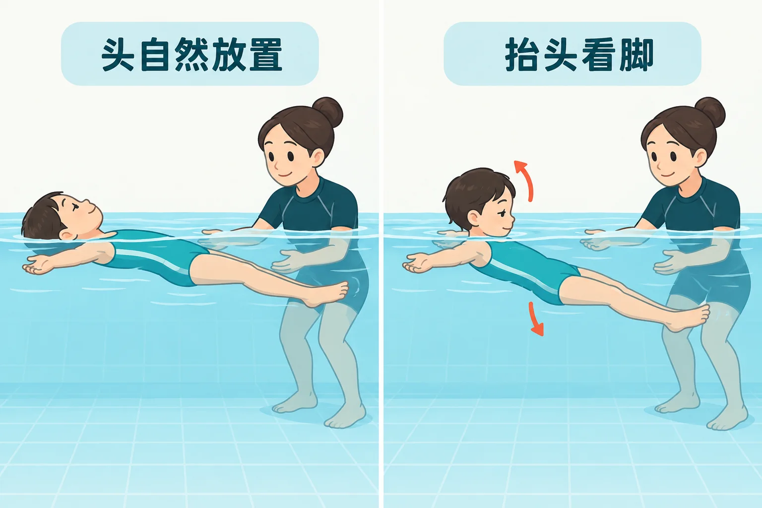 漂浮时腿往下沉，先检查头和手臂